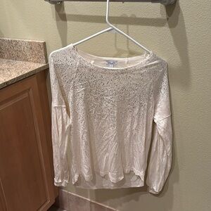 Splendid woman's white long sleeve shirt top with cute silver glitter on front